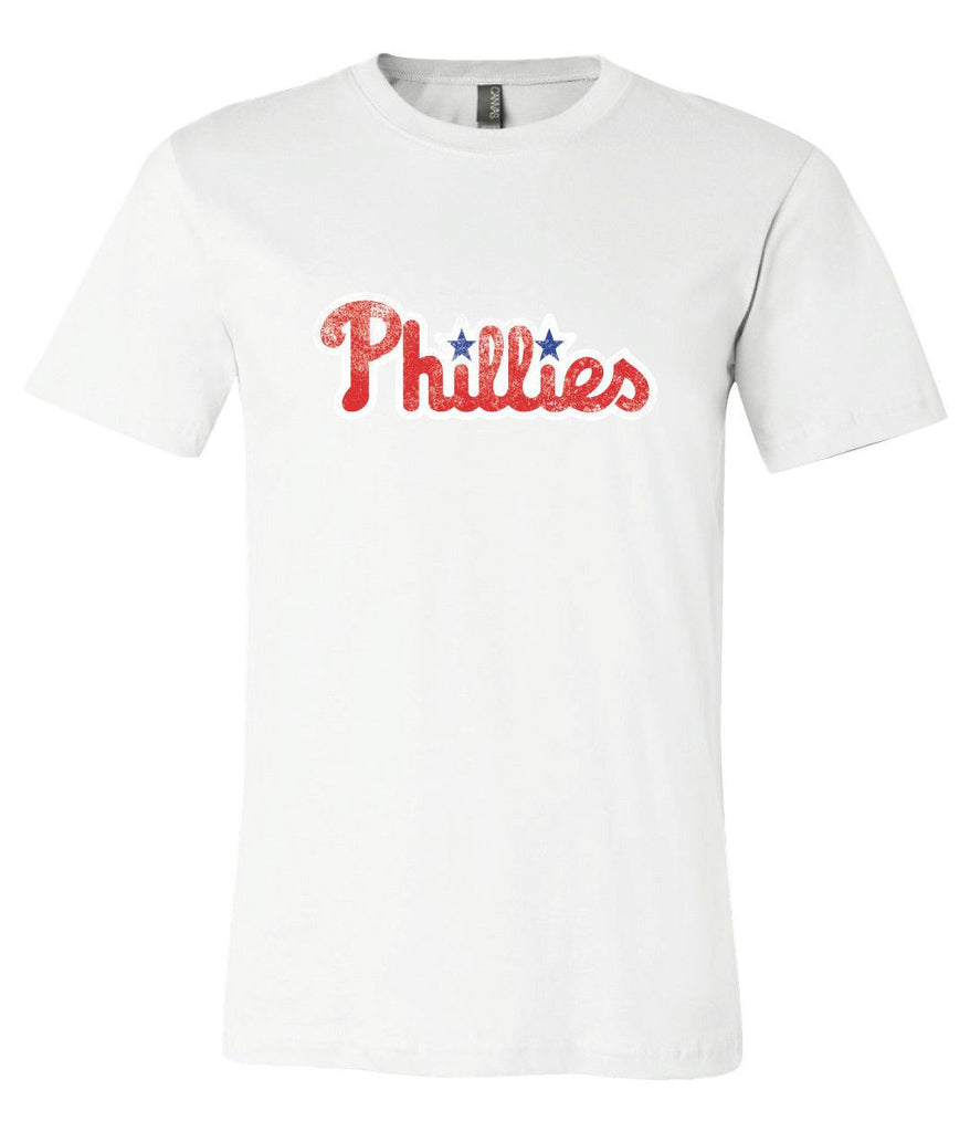 Philadelphia Phillies 1997 Distressed Logo Racer Red Frankie women’s tee