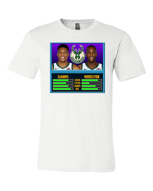Milwaukee Bucks Giannis Antetokounmpo Khris Middleton NBA Jam Shirt 6 Sizes S-3X