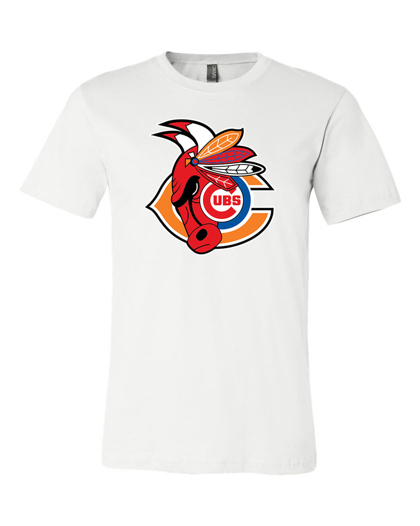 Chicago Cubs Bears Bulls Blackhawks Logos blended Together Men's t  shirt sz XL