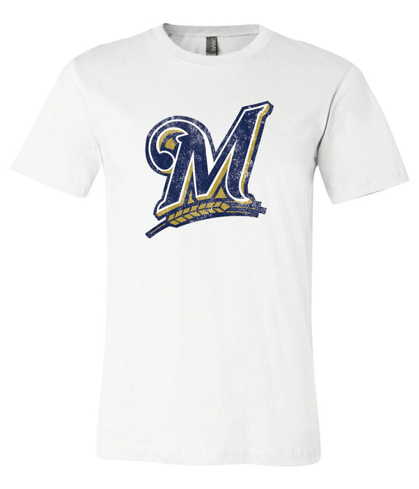 Milwaukee Brewers BIG M Team logo Distressed Vintage  T-shirt 6 Sizes S-3XL!!