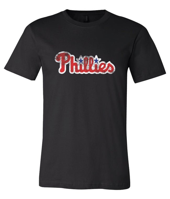 Philadelphia Phillies Text logo Distressed Vintage logo T-shirt 6 Size