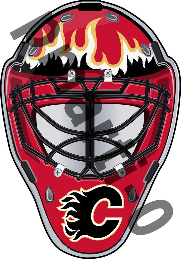 Calgary Flames Front Goalie Mask Vinyl Decal / Sticker 5 Sizes!!!