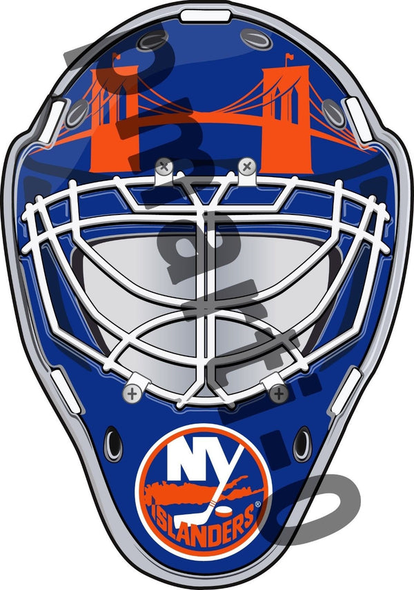 New York Islanders Front Goalie Mask Vinyl Decal / Sticker 5 Sizes!!!