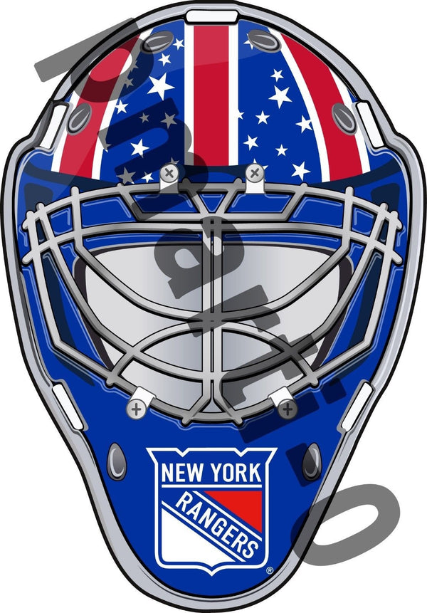 New York Rangers Front Goalie Mask Vinyl Decal / Sticker 5 Sizes!!!