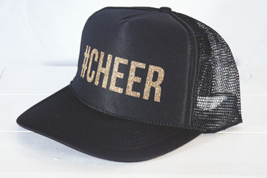 Cheer Trucker Hat Gold Glitter print